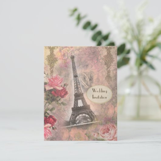 Chic Eiffel Tower & Rozen Weddenschap Kaart (Staand voorkant)