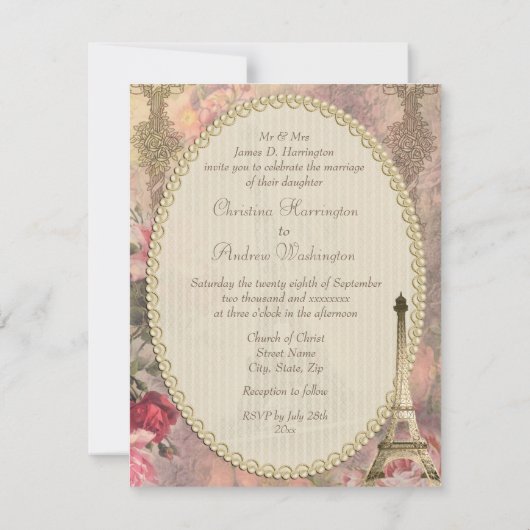 Chic Eiffel Tower & Rozen Weddenschap Kaart (Achterkant)