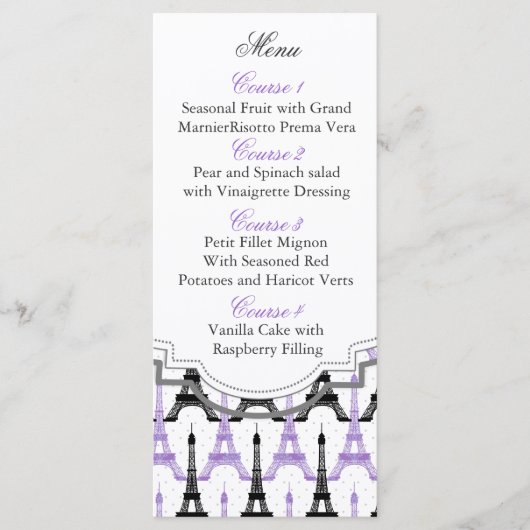 Chic Eiffeltoren Paarse gepersonaliseerde menukaar Menu (Voorkant)