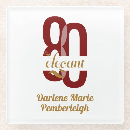 Chic Eighty & Elegant Ruby Red Gold 80e verjaardag Glazen Onderzetter (Voorkant)