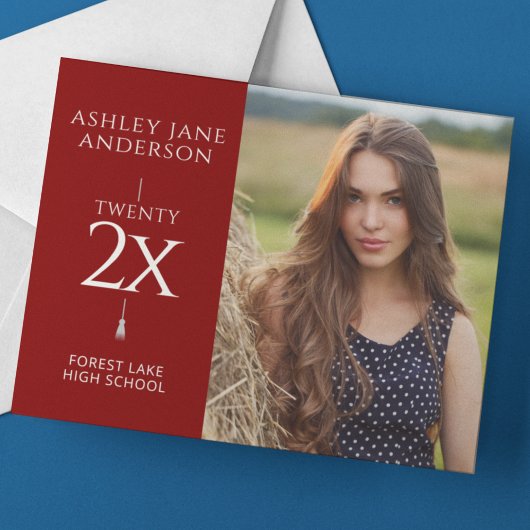 Chic eindexamen rood foto aankondiging