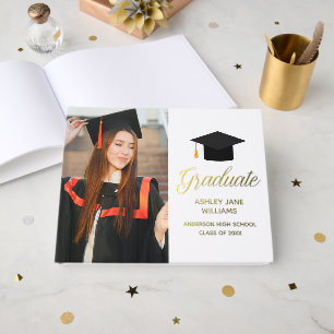 Chic eindexamen senior portretfoto goud folie gastenboek