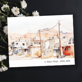 Chic El Paso Texas Stad Landschap Aquarel Reizen Briefkaart