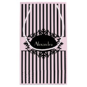 Chic Elegant Black en Pink  Parisian Stripe Klein Cadeauzakje (Achterkant)