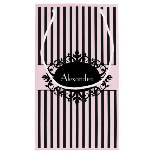 Chic Elegant Black en Pink  Parisian Stripe Klein Cadeauzakje (Achterkant)