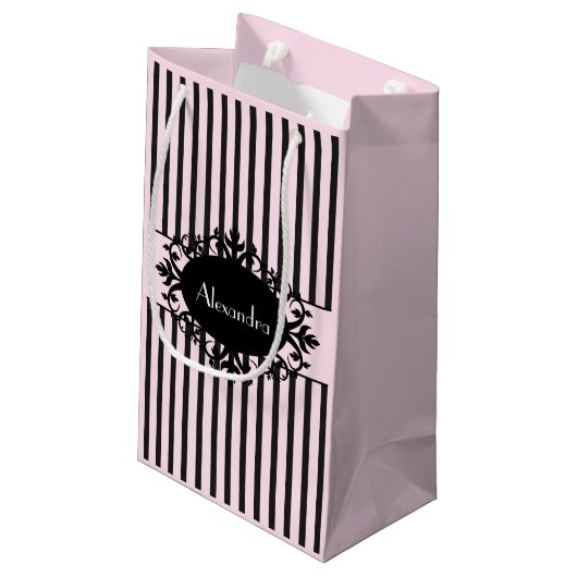 Chic Elegant Black en Pink  Parisian Stripe Klein Cadeauzakje (Achterkant Gekanteld)