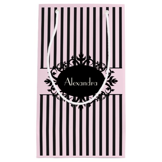Chic Elegant Black en Pink  Parisian Stripe Klein Cadeauzakje (Voorkant)