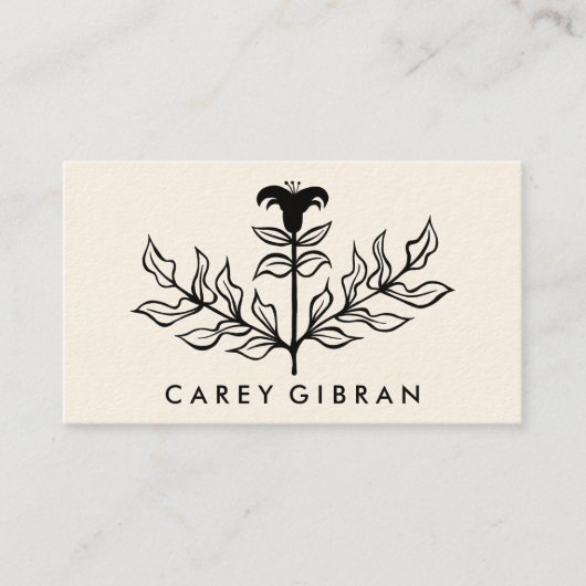 Chic Elegant Black Lily Line Drawing CUSTOM Visitekaartje (Voorkant)