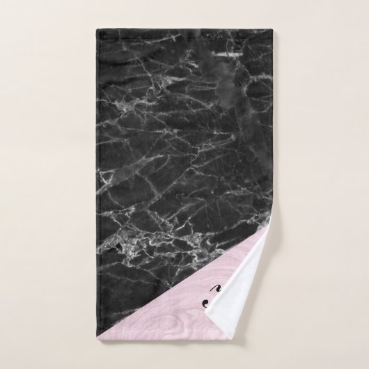 Chic Elegant Black Pink Marble Monogramed Bad Handdoek (Handdoek)