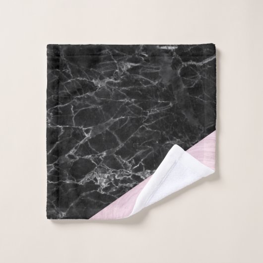 Chic Elegant Black Pink Marble Monogramed Bad Handdoek (Wasdoekje)
