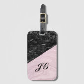 Chic Elegant Black Pink Marble Monogramed Bagagelabel (Voorkant (verticaal))