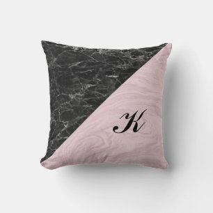 Chic Elegant Black Pink Marble Monogramed Kussen