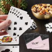 Chic Elegant Black Pink Marble Monogramed Pokerkaarten (Insitu)