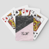 Chic Elegant Black Pink Marble Monogramed Pokerkaarten (Achterkant)