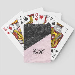 Chic Elegant Black Pink Marble Monogramed Pokerkaarten