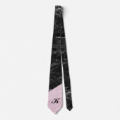 Chic Elegant Black Pink Marble Monogramed Stropdas (Voorkant)