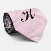 Chic Elegant Black Pink Marble Monogramed Stropdas (Opgerold)