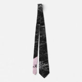 Chic Elegant Black Pink Marble Monogramed Stropdas (Achterkant)