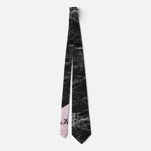 Chic Elegant Black Pink Marble Monogramed Stropdas (Achterkant)
