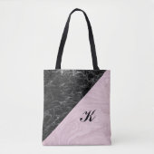 Chic Elegant Black Pink Marble Monogramed Tote Bag (Voorkant)
