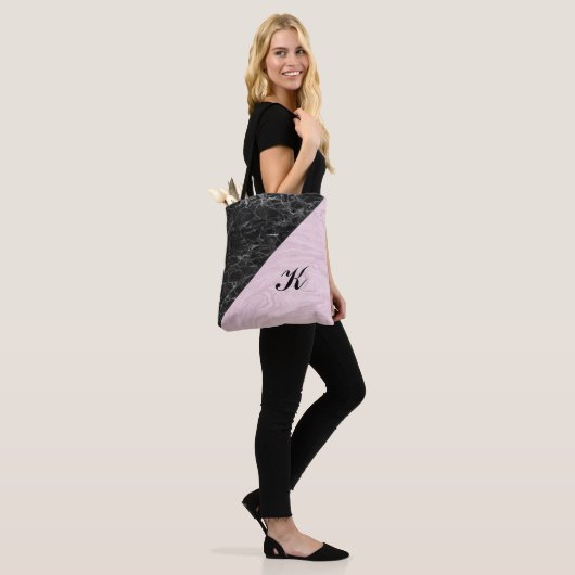 Chic Elegant Black Pink Marble Monogramed Tote Bag (Op model)