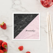 Chic Elegant Black Pink Marble Personalized Napkin Servet (Insitu)