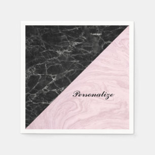 Chic Elegant Black Pink Marble Personalized Napkin Servet