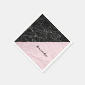 Chic Elegant Black Pink Marble Personalized Napkin Servet (Hoek)