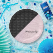 Chic Elegant Black Pink Marble Specialized Papieren Bordje (Feest)