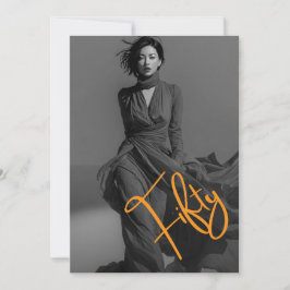 Chic Elegant Black & Pink Photo 50th Birthday  Kaart