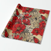 Chic Elegant Black Red Roses op Gold Cadeaupapier (Uitgerold)