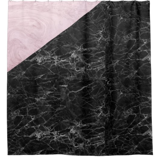 Chic Elegant Black Roze Marmer Douchegordijn (Voorkant)
