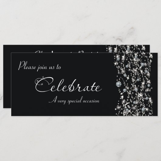 Chic Elegant Black Sparkle Event Uitnodiging (Voorkant / Achterkant)