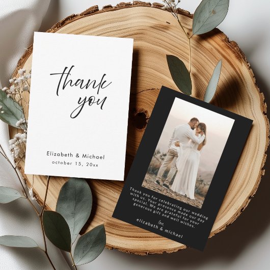 Chic Elegant Black Tie Wedding Thank You Card Kaart