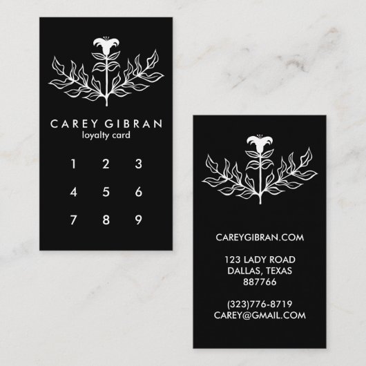 Chic Elegant Black White Lily Line Drawing CUSTOM Klantenkaartje (Voorkant / Achterkant)