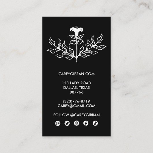 Chic Elegant Black White Lily Line Drawing Custom Visitekaartje (Achterkant)