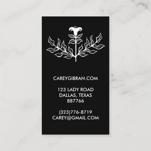 Chic Elegant Black White Lily Line Drawing CUSTOM Visitekaartje (Achterkant)