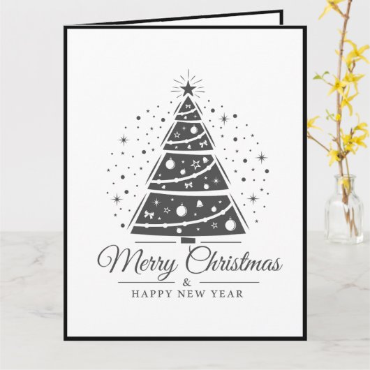 Chic Elegant Black White Merry Christmas Tree Kaart (Gele Bloem)
