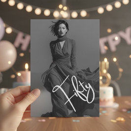 Chic Elegant Black & White Photo 50th Birthday  Kaart