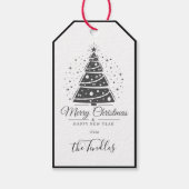 Chic Elegant Black White Script Christmas Tree Cadeaulabel (Voorkant)