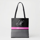 Chic Elegant Black White Stripes met Initiaal Tote Bag (Voorkant)