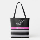 Chic Elegant Black White Stripes met Initiaal Tote Bag (Achterkant)