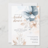Chic Elegant Blauw en Blush Bloemen Vrijgezellenfe Kaart (Voorkant)