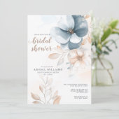 Chic Elegant Blauw en Blush Bloemen Vrijgezellenfe Kaart (Staand voorkant)