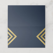 Chic Elegant Blauw en Faux Goud Geometrisch Plaatskaartje (Buitenkant ongevouwen)