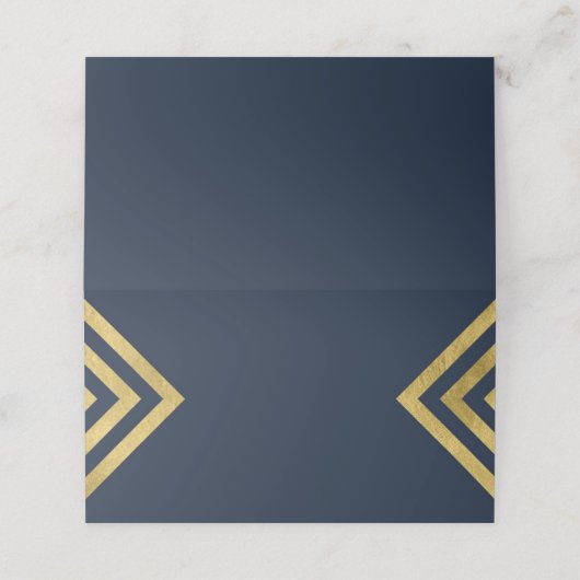 Chic Elegant Blauw en Faux Goud Geometrisch Plaatskaartje (Buitenkant ongevouwen)