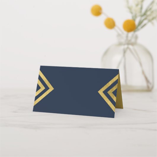 Chic Elegant Blauw en Faux Goud Geometrisch Plaatskaartje (Voorkant)