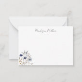Chic Elegant Blauw Wildflower Bloemen Notitiekaartje (Voorkant)
