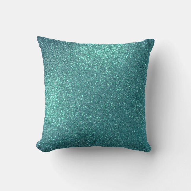 Chic Elegant Blauwgroen Blue Sparkly Glitter Buitenkussen (Voorkant)