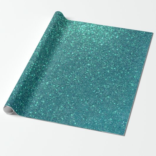 Chic Elegant Blauwgroen Blue Sparkly Glitter Cadeaupapier (Uitgerold)